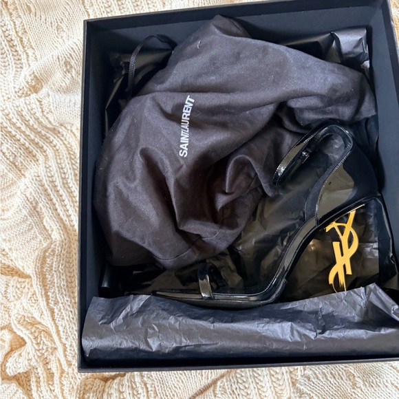 Saint Laurent Black Patent Heels with Gold Detail - Picture 3 of 4